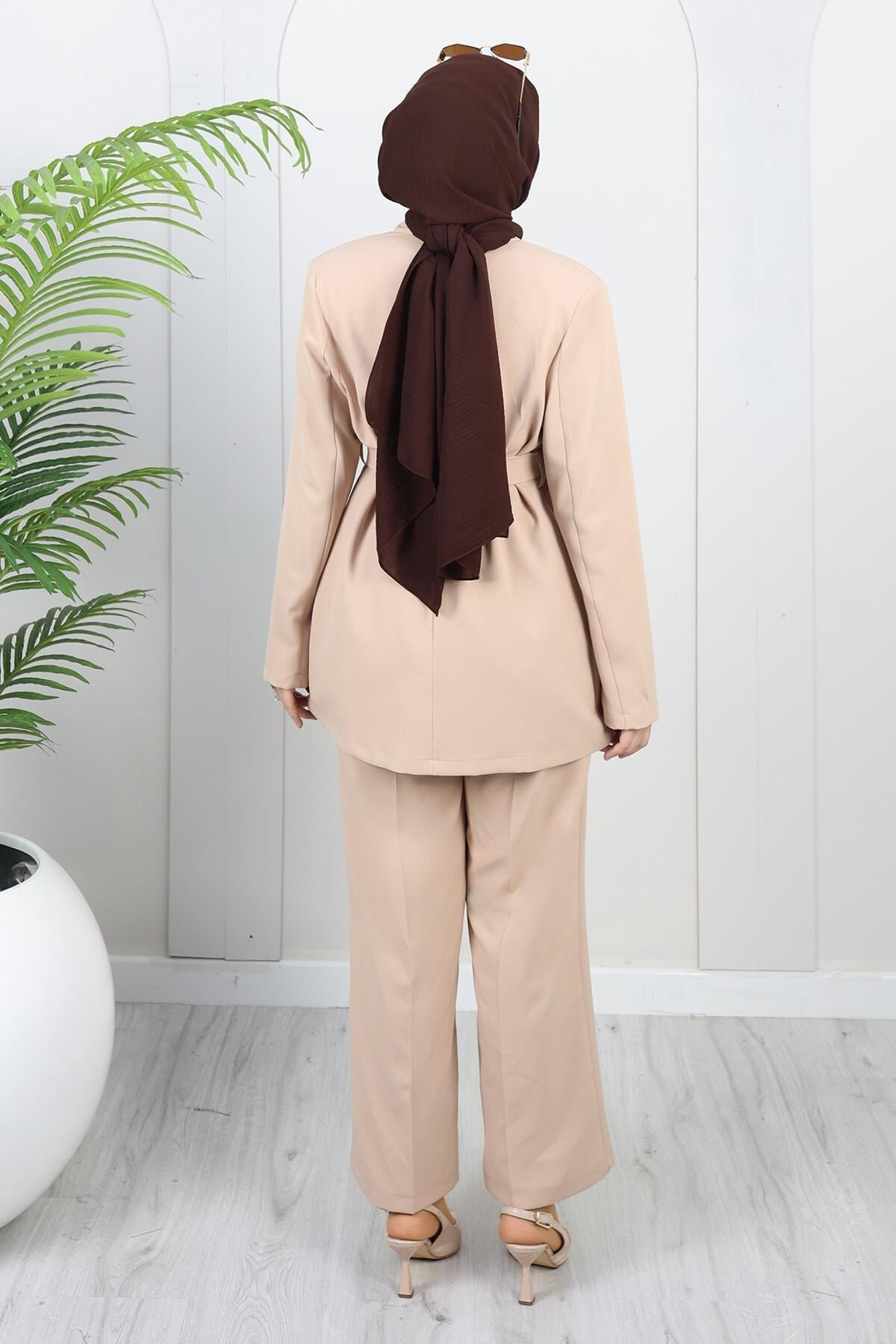 Bej Soft Blazer İkili Tesettür Takım - Modamihram