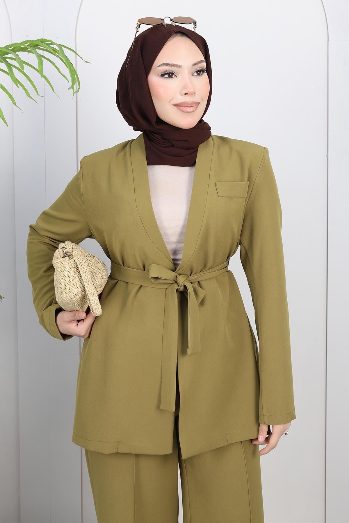 Haki Soft Blazer İkili Tesettür Takım - Modamihram
