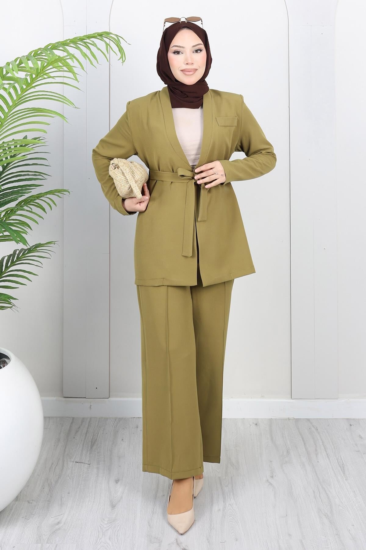 Haki Soft Blazer İkili Tesettür Takım - Modamihram