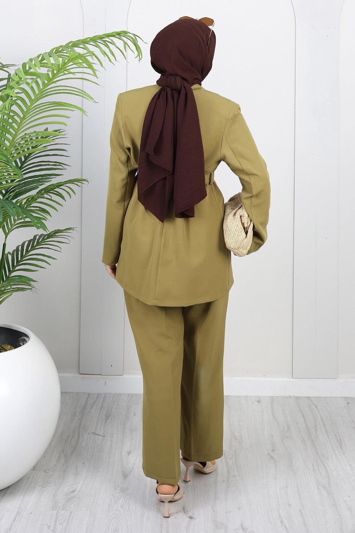 Haki Soft Blazer İkili Tesettür Takım - Modamihram