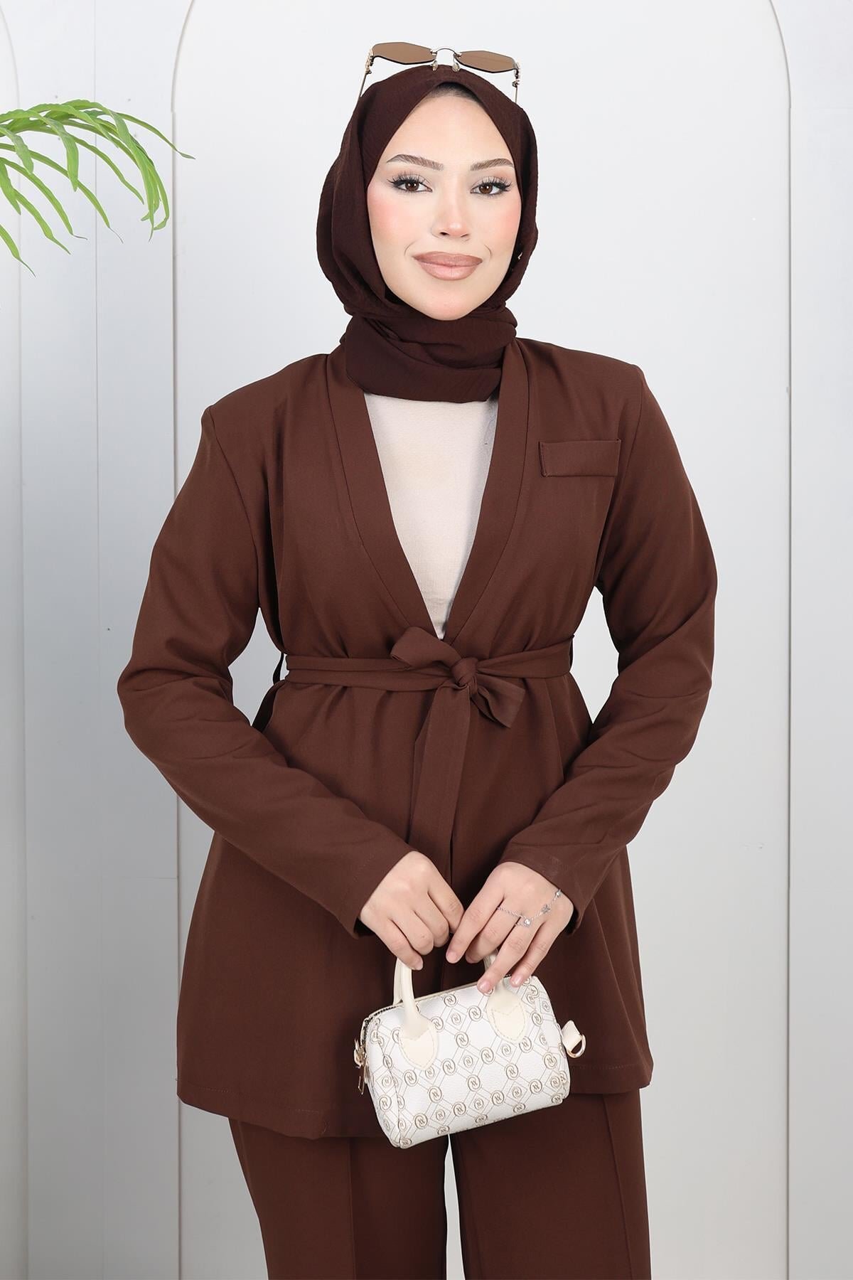 Kahverengi Soft Blazer İkili Tesettür Takım - Modamihram