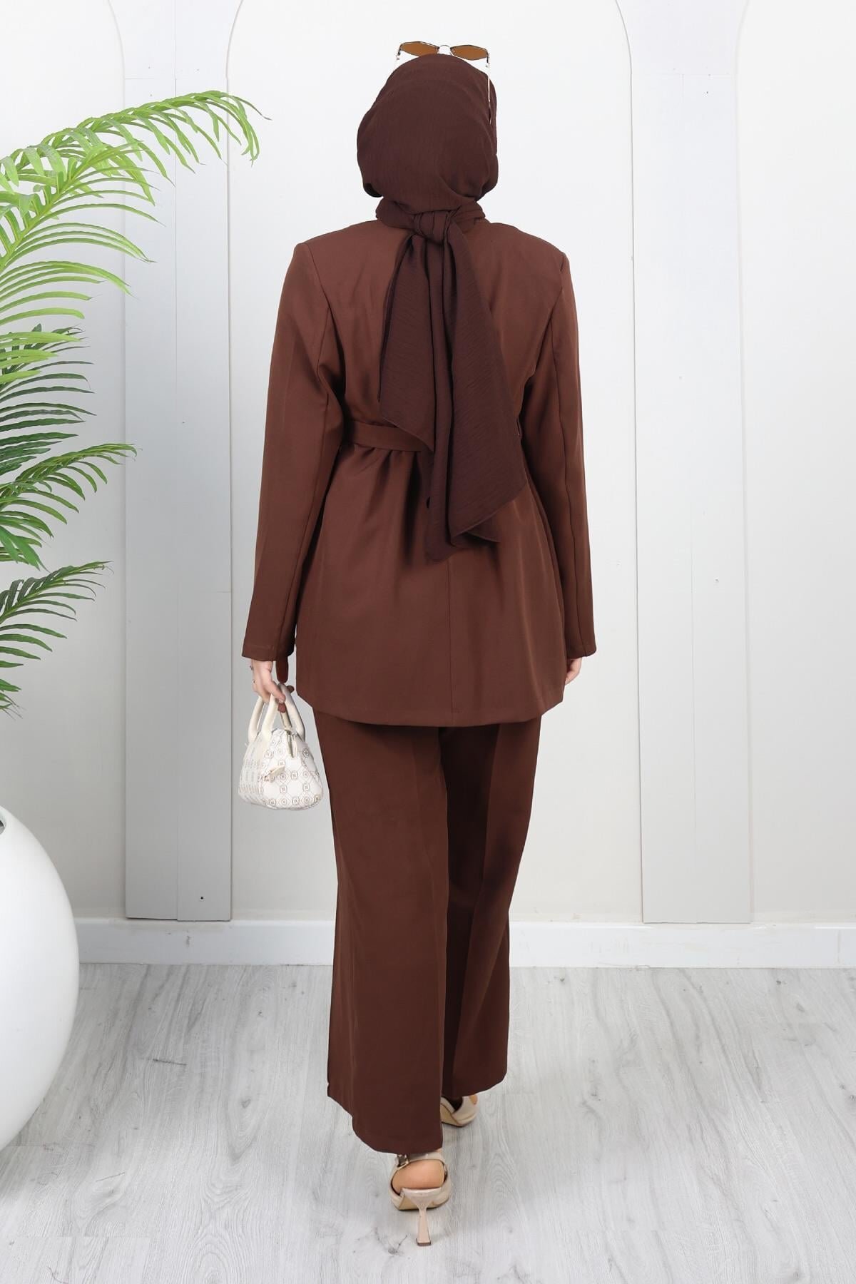 Kahverengi Soft Blazer İkili Tesettür Takım - Modamihram