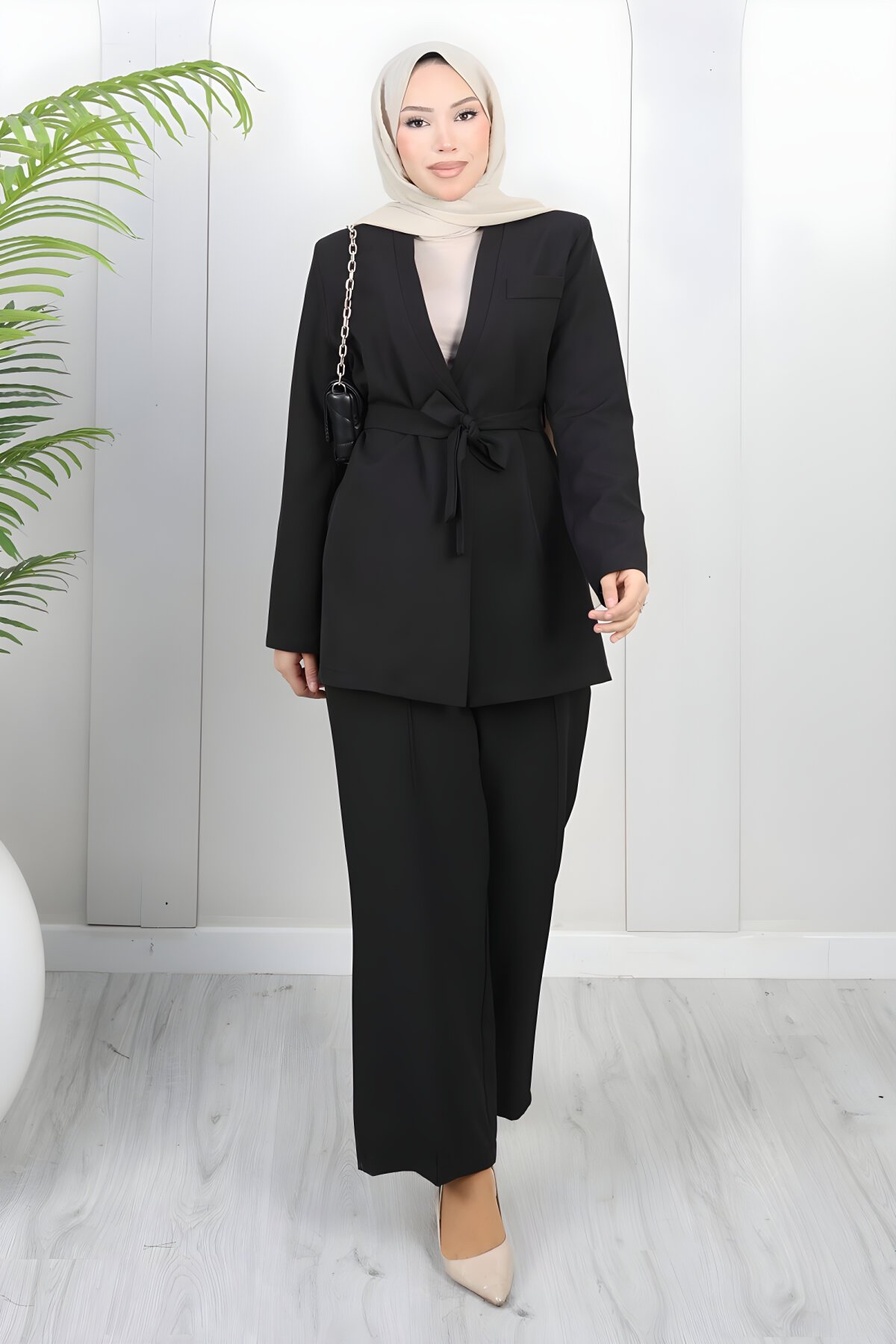 Siyah Soft Blazer İkili Takım - Modamihram