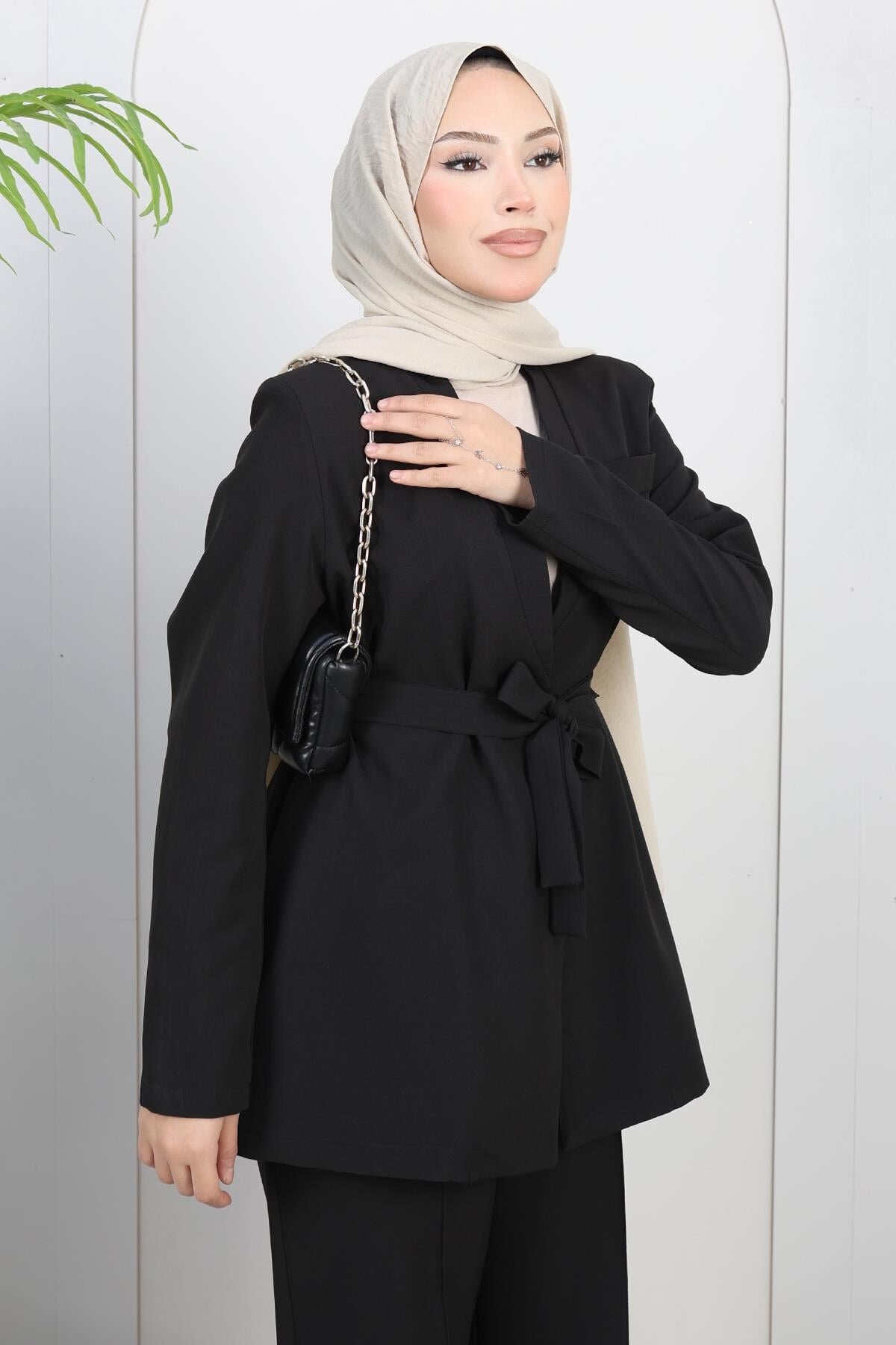 Siyah Soft Blazer İkili Takım - Modamihram