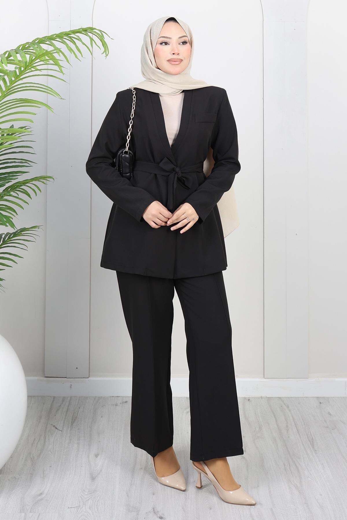 Siyah Soft Blazer İkili Takım - Modamihram