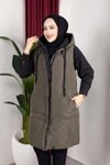 Haki Şişme Çift Taraflı Kapüşonlu Mont
