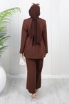 Kahverengi Soft Blazer İkili Tesettür Takım