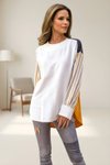 Ekru Hardal Uzun Kollu Oval Kesim Bluz
