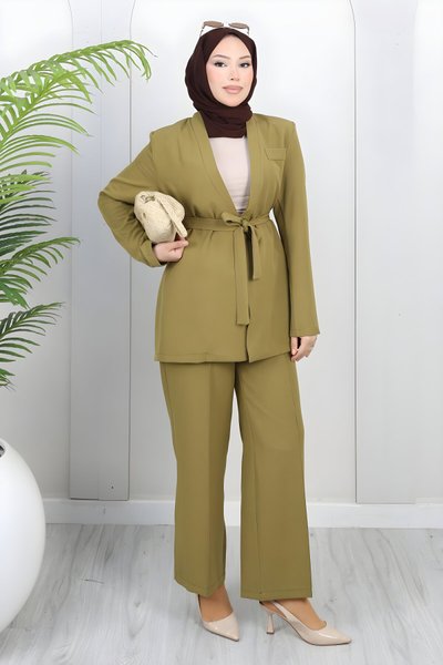 2-Piece Soft Blazer Modest Set - Khaki