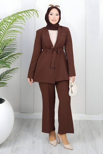 Kahverengi Soft Blazer İkili Tesettür Takım
