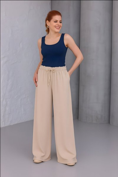 Bej Bol Paça Yazlık Plaj Model Pantolon