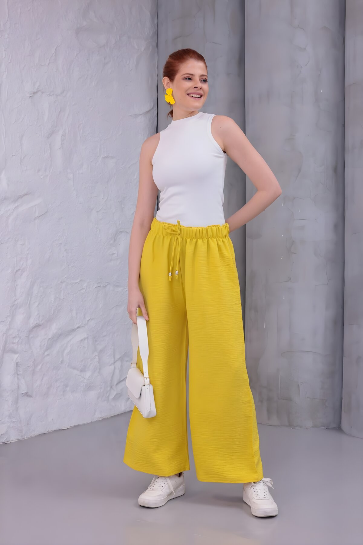 Sarı Bol Paça Yazlık Plaj Model Pantolon - Westbound