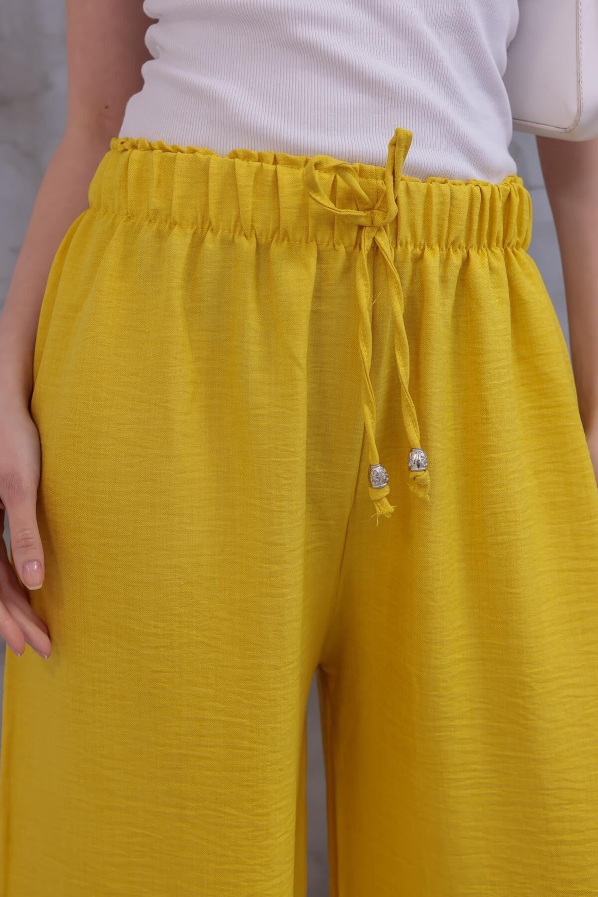 Wide Leg Summer Beach Style Pants - Yellow - Westbound