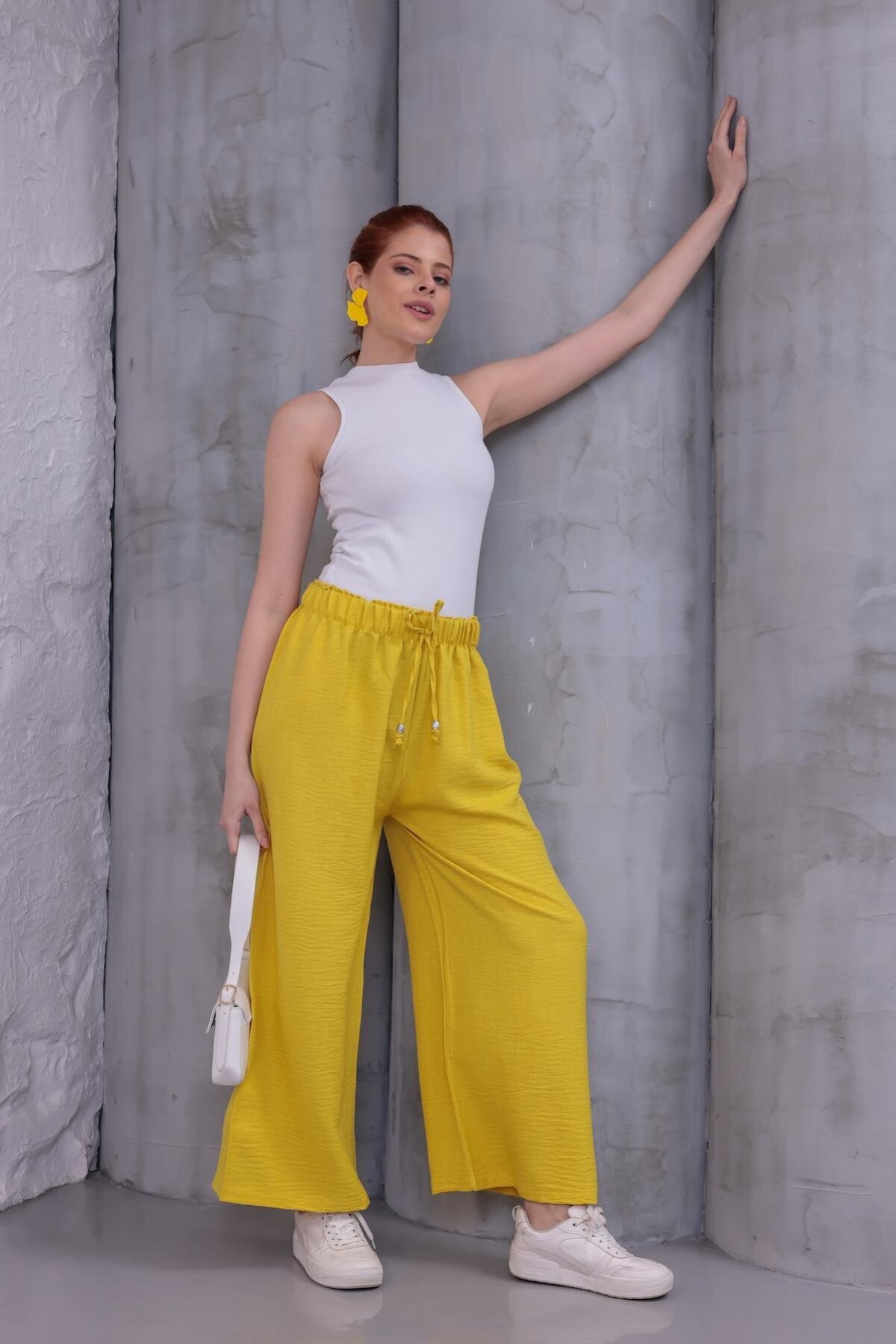 Wide Leg Summer Beach Style Pants - Yellow - Westbound