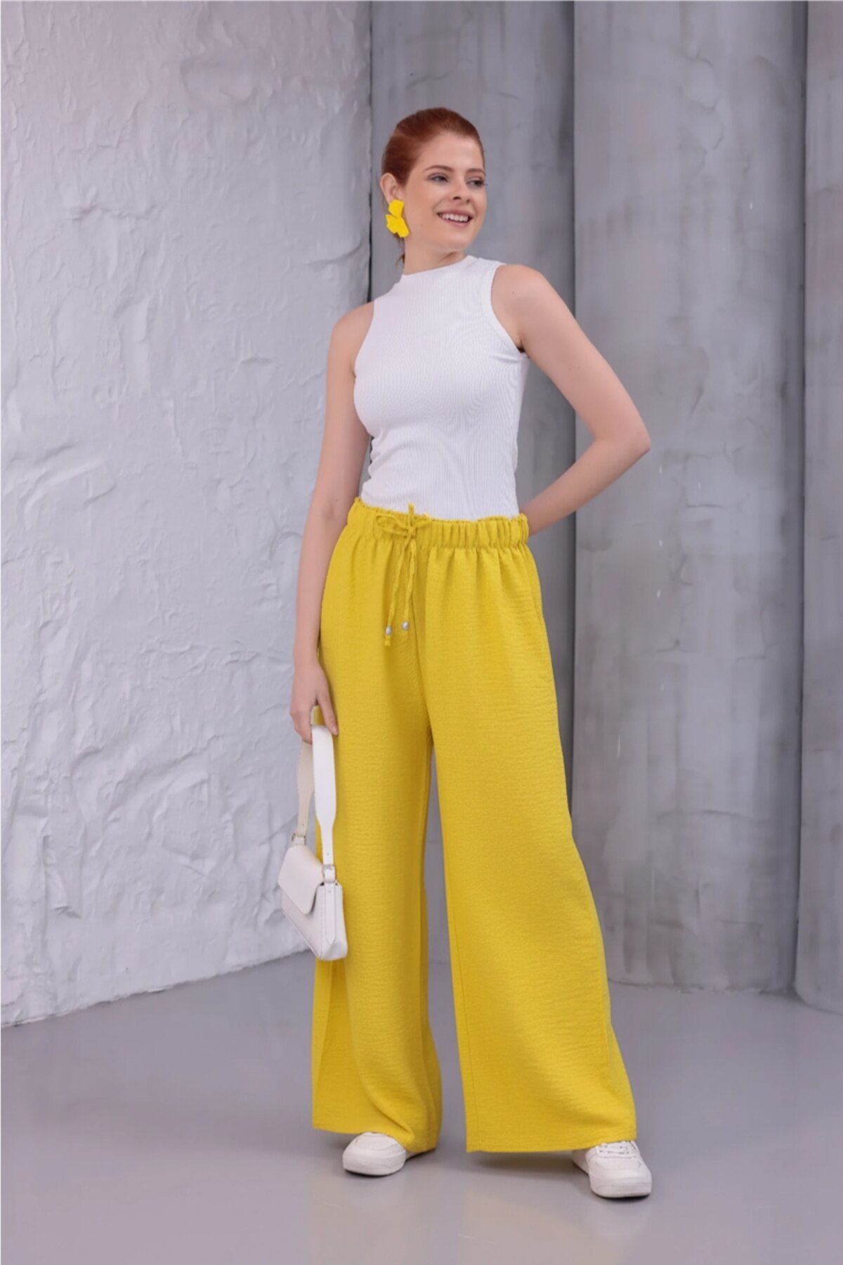 Wide Leg Summer Beach Style Pants - Yellow - Westbound