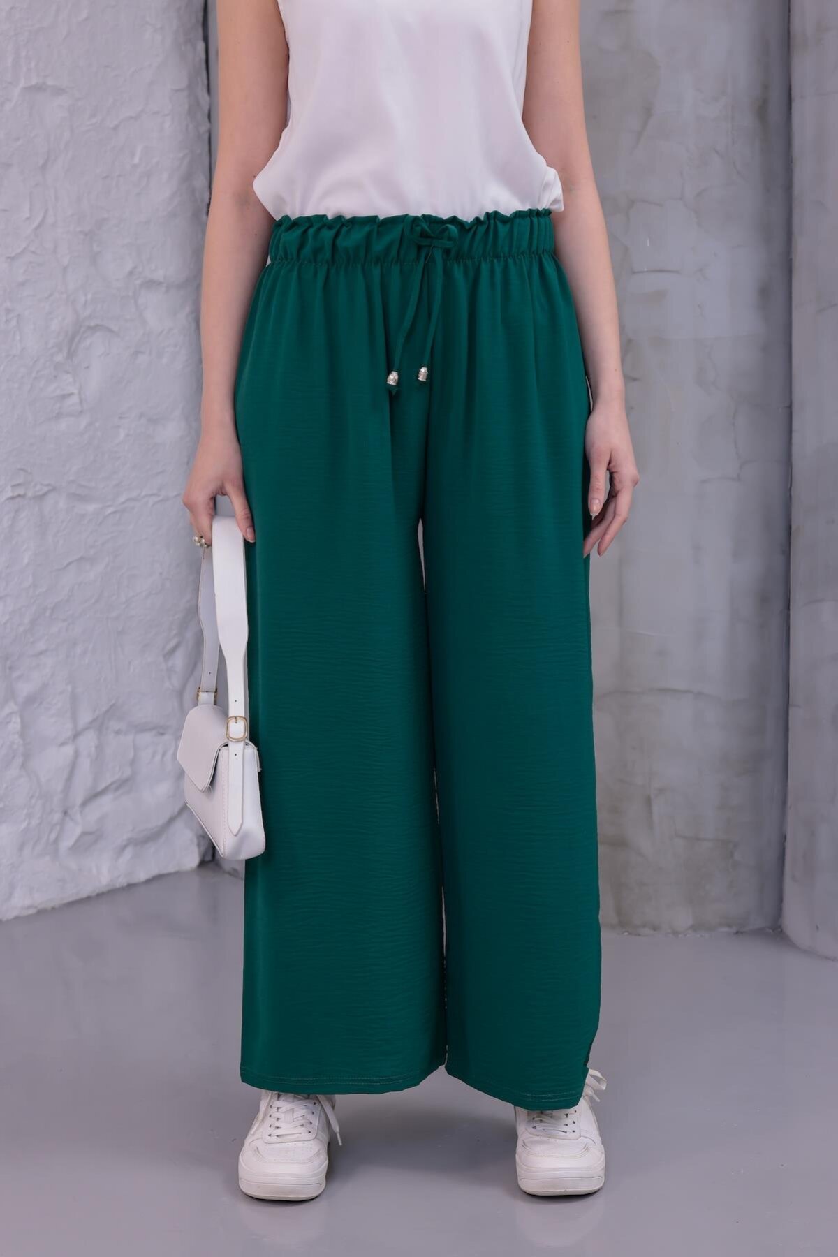 Wide Leg Summer Beach Style Pants - Emerald - Westbound