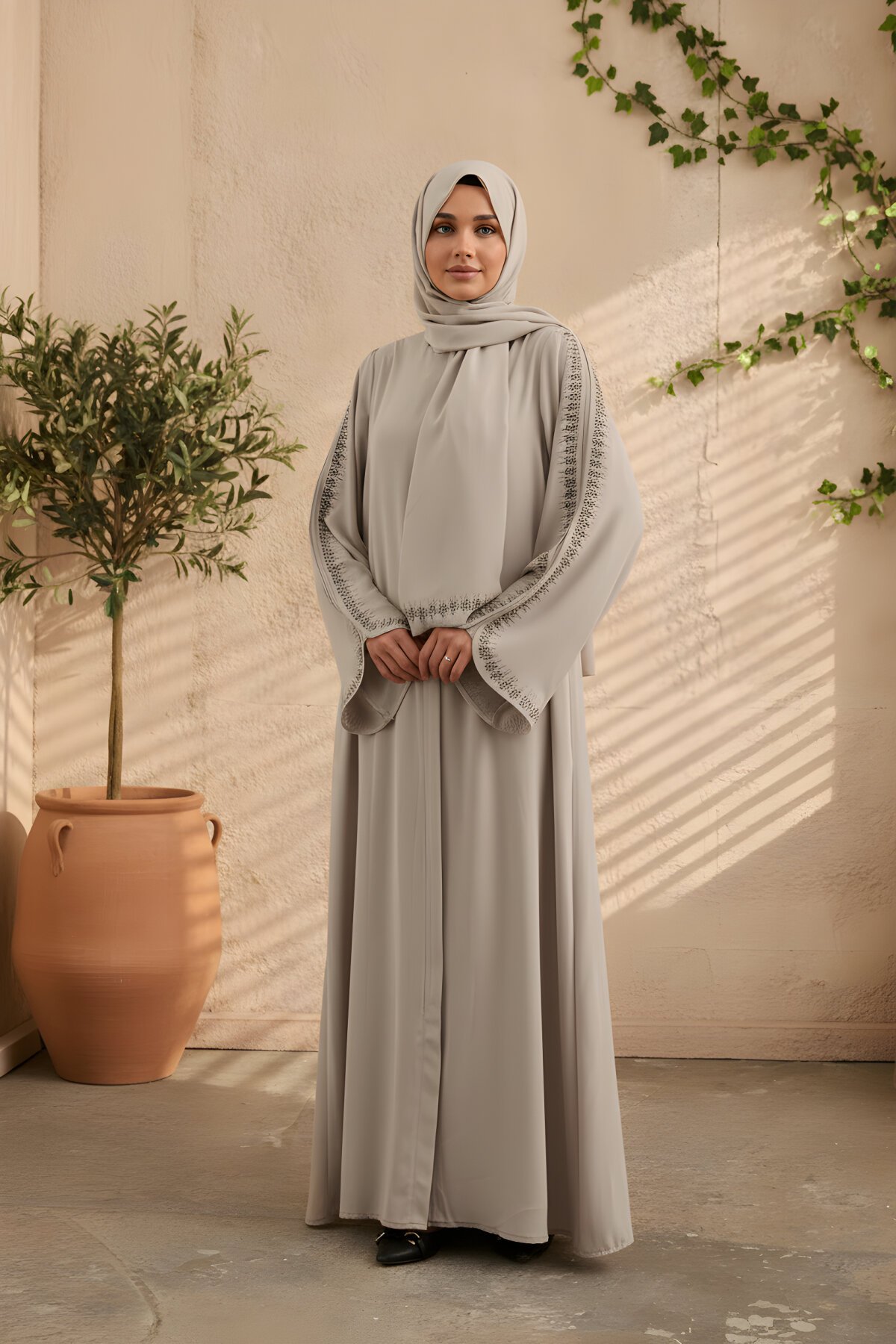 طقم فراشة بيج بتصميم خاص بشال - Agra Prive