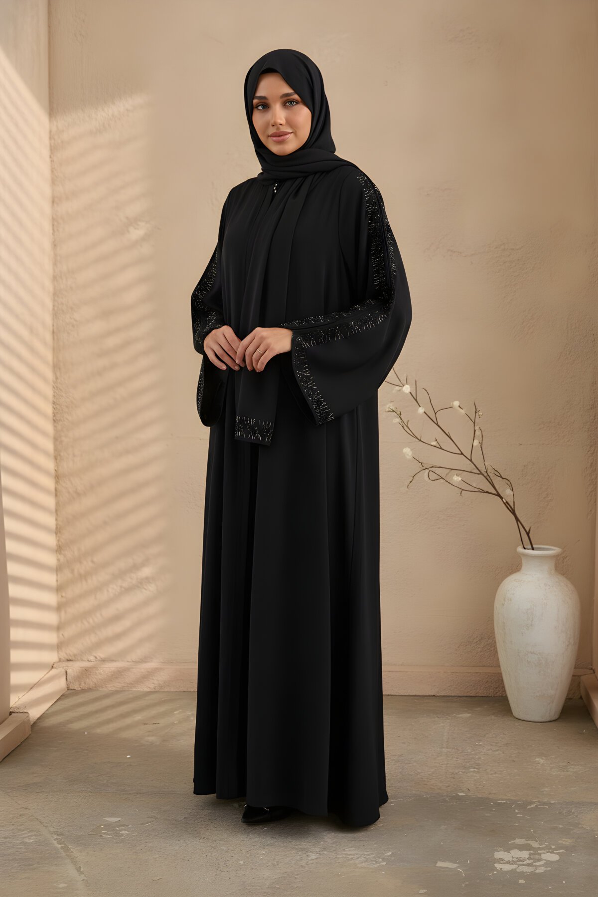 Lacivert Takım Özel Tasarım Şallı Ferace - Agra Prive