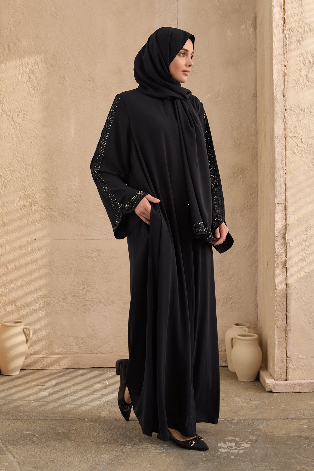 طقم فيراجة نيلي بتصميم خاص بشال - Agra Prive