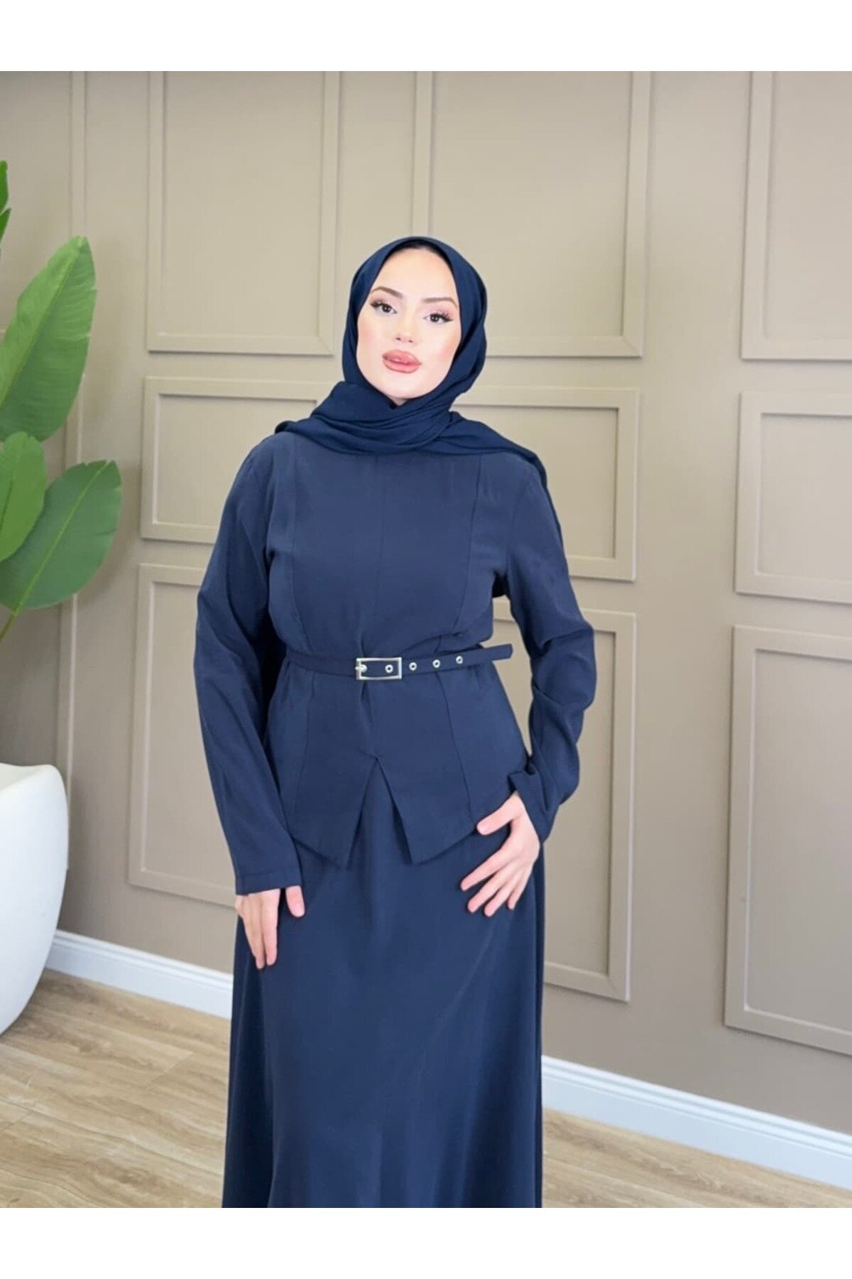 Asymmetric Modal Belted Set - Navy Blue - ALLİNOFFİCİAL