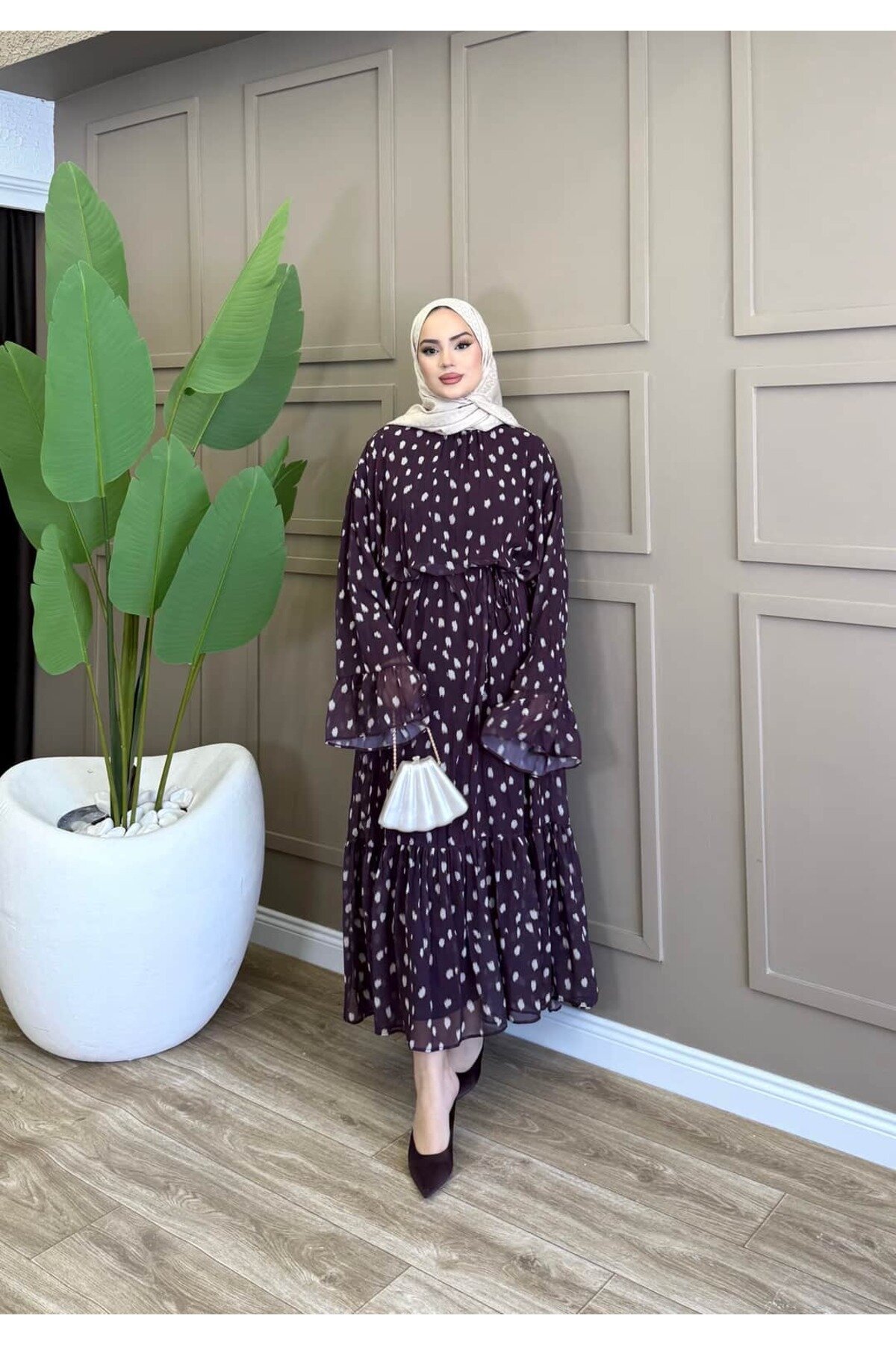 Crush Chiffon Dress - Purple - ALLİNOFFİCİAL