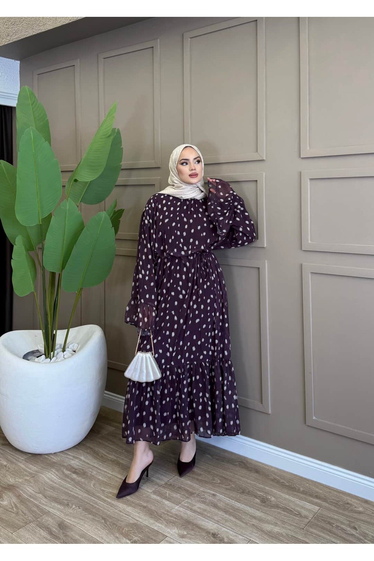 Crush Chiffon Dress - Purple - ALLİNOFFİCİAL