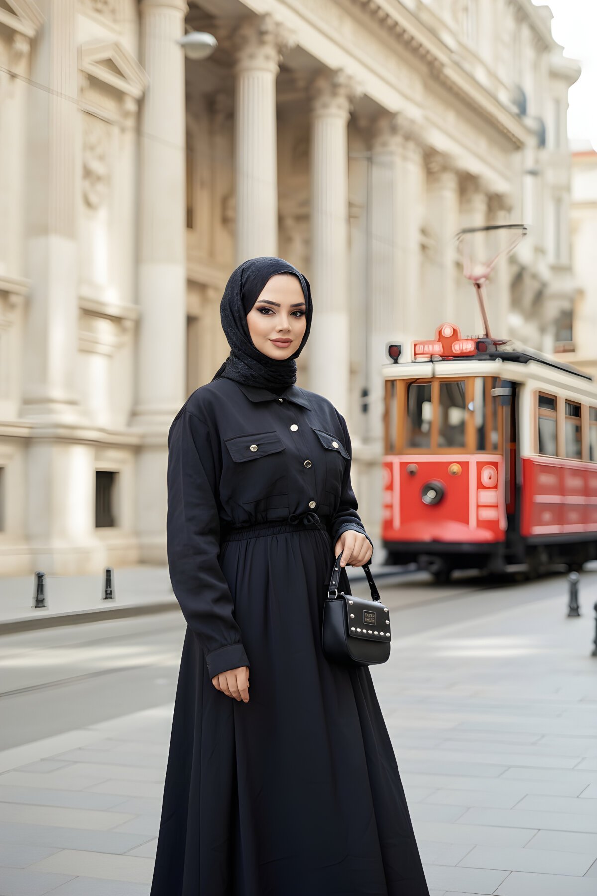 Siyah İkili Etekli Modal Tünel Bel Tesettür Takım - ALLİNOFFİCİAL