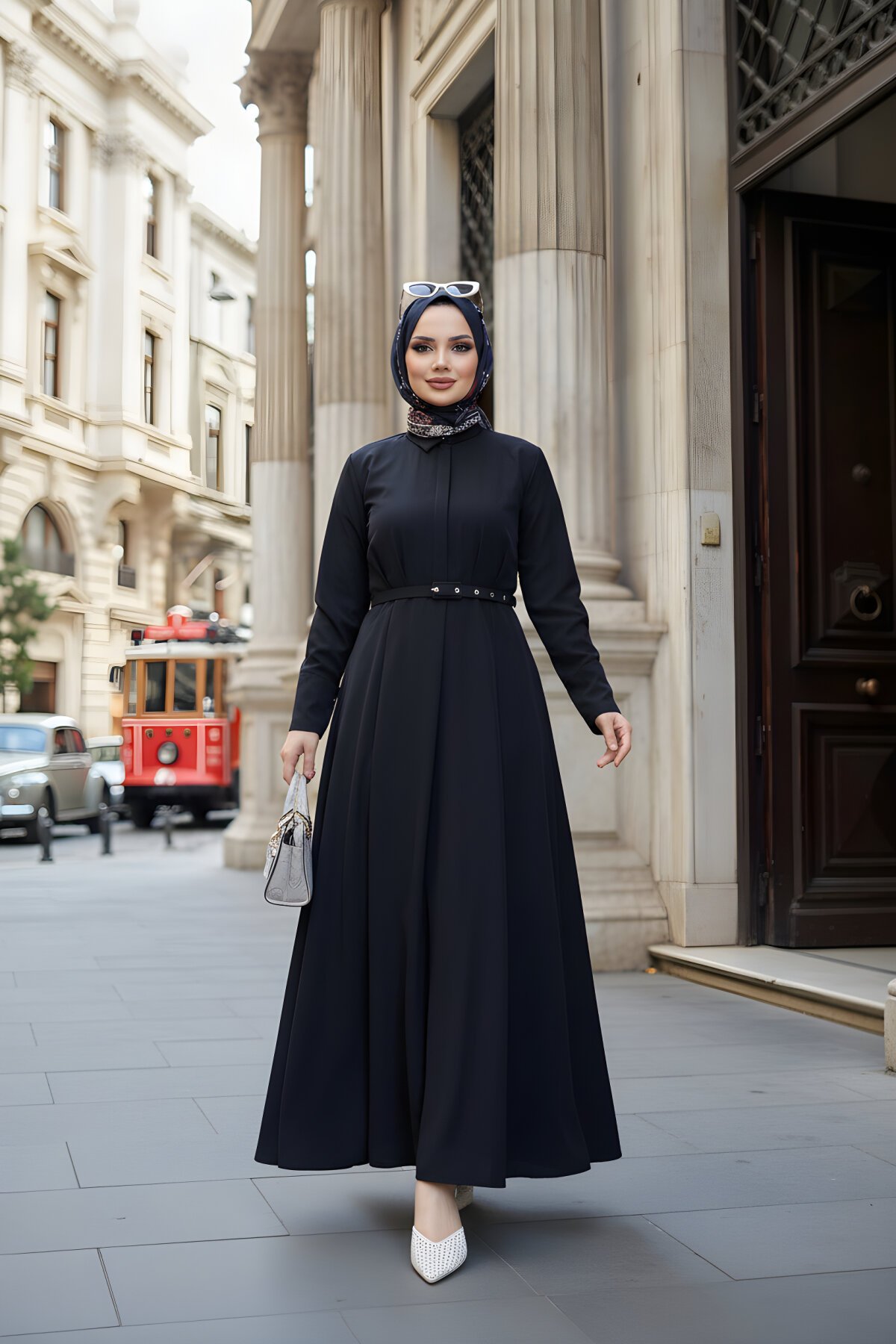 Siyah Kemerli Cupra Elbise - ALLİNOFFİCİAL