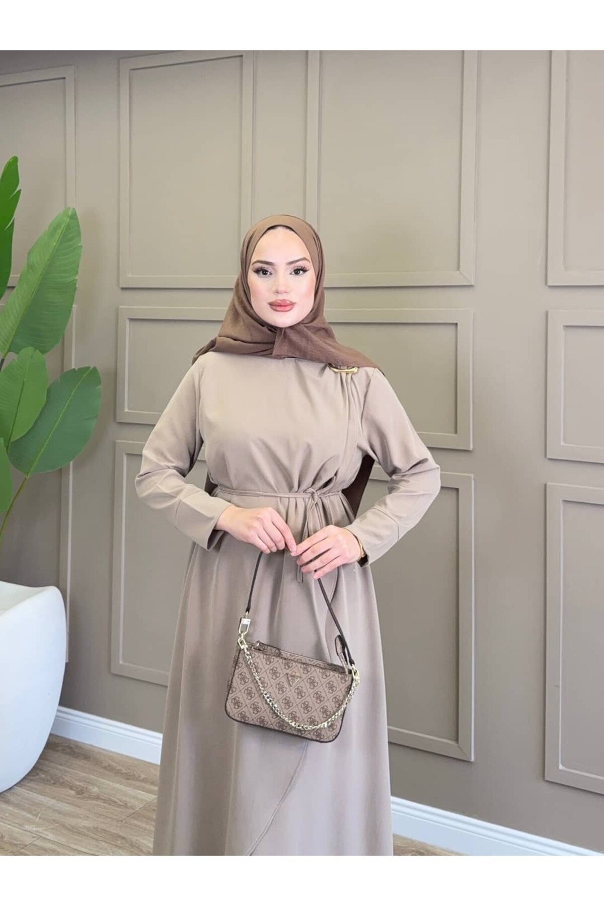 Wrap Tie-Detail Dress - Mink Beige - ALLİNOFFİCİAL