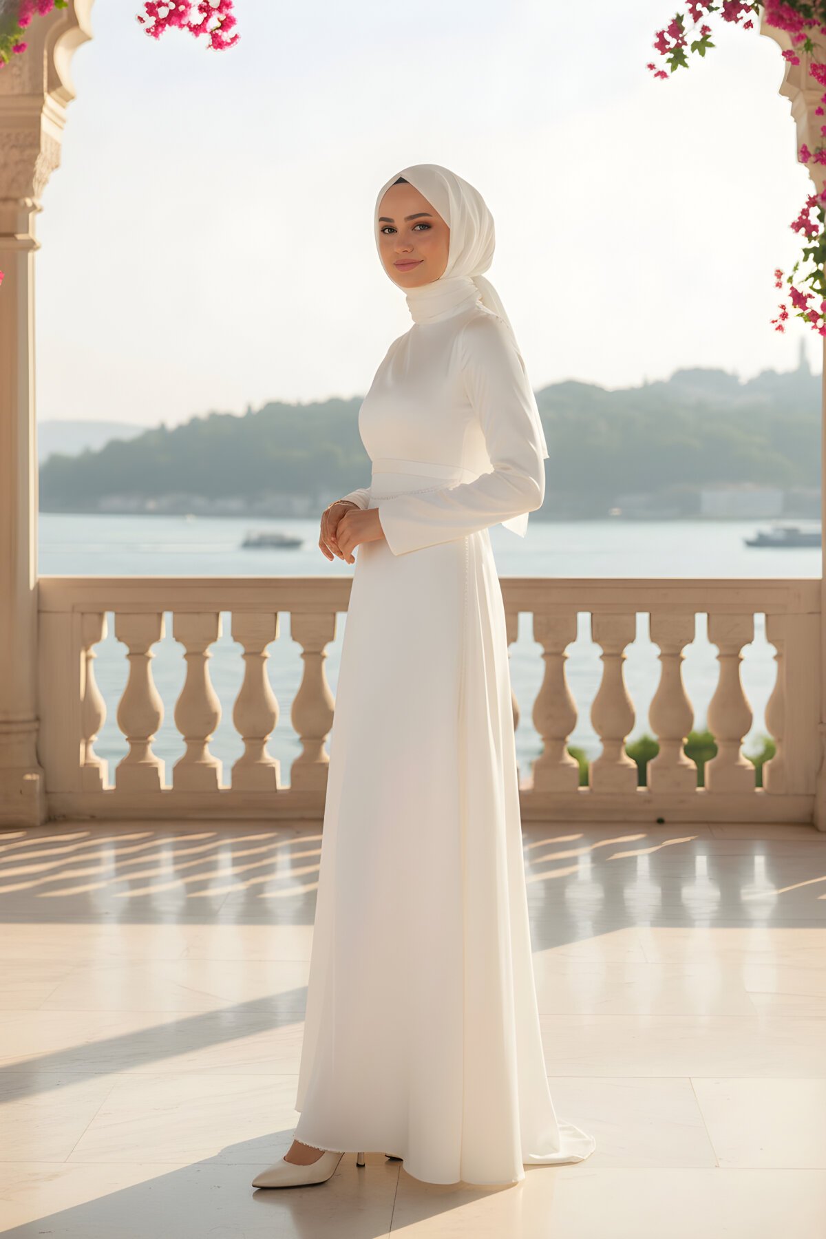 Beyaz Saten İzem Abiye Elbise - Azeem