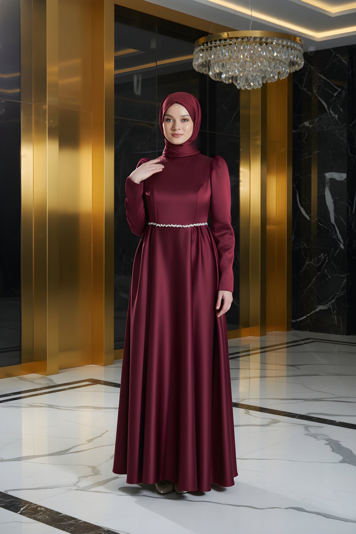 Bordo Adel Mat Saten Mezuniyet Abiye Elbise - Azeem