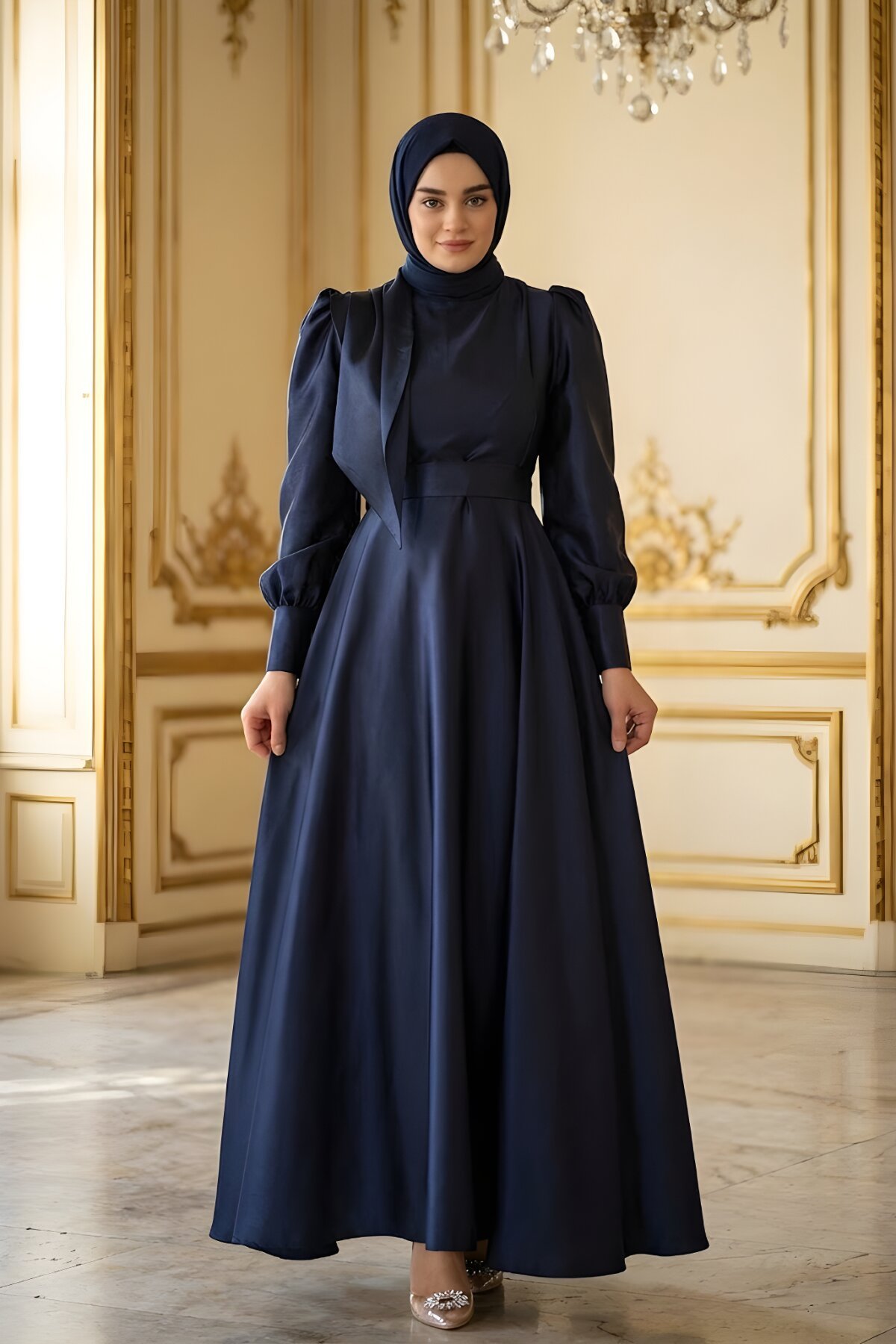 Lacivert Saten Mezuniyet Abiye Elbise - Azeem