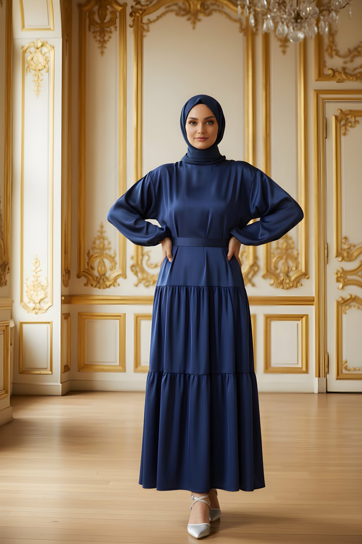 Lacivert Saten Özel Gün Mezuniyet Abiye Elbise - Azeem