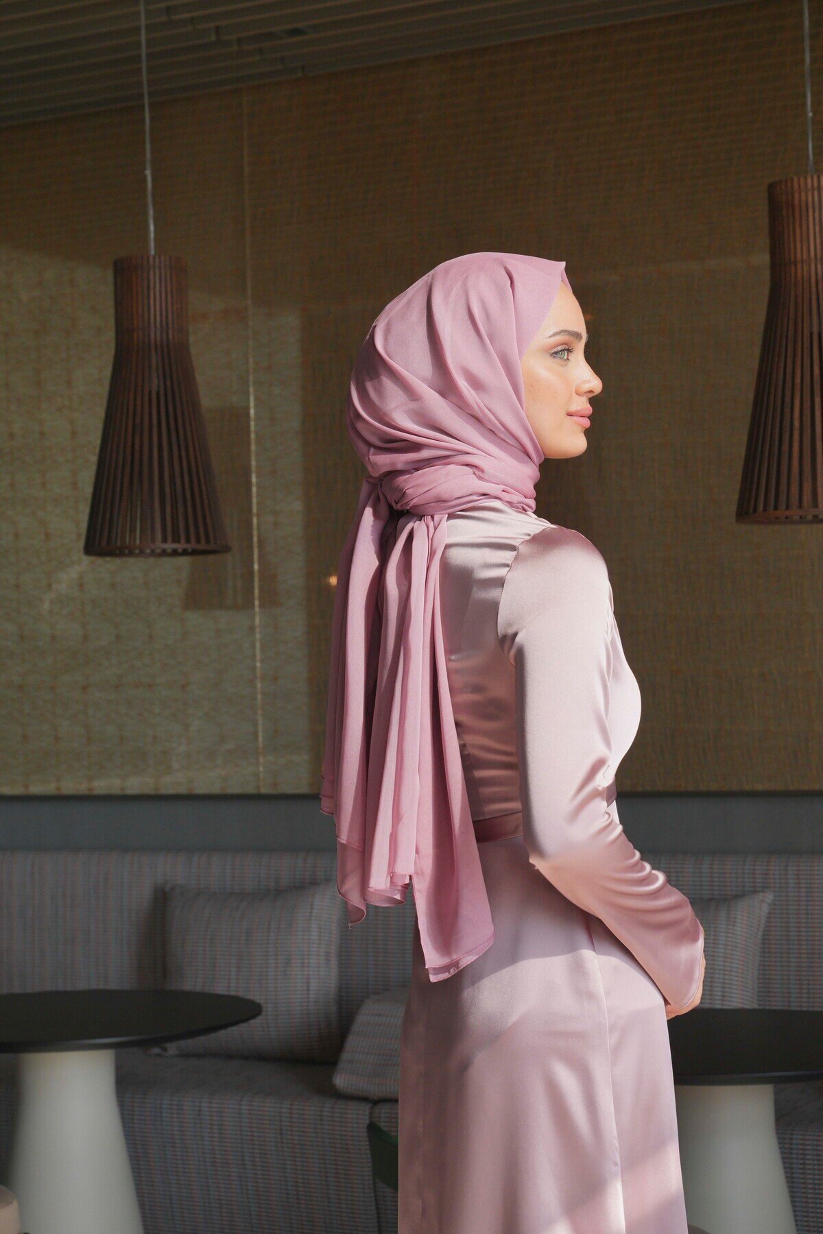 Pembe Saten Özel Gün Mezuniyet Abiye Elbise - Azeem