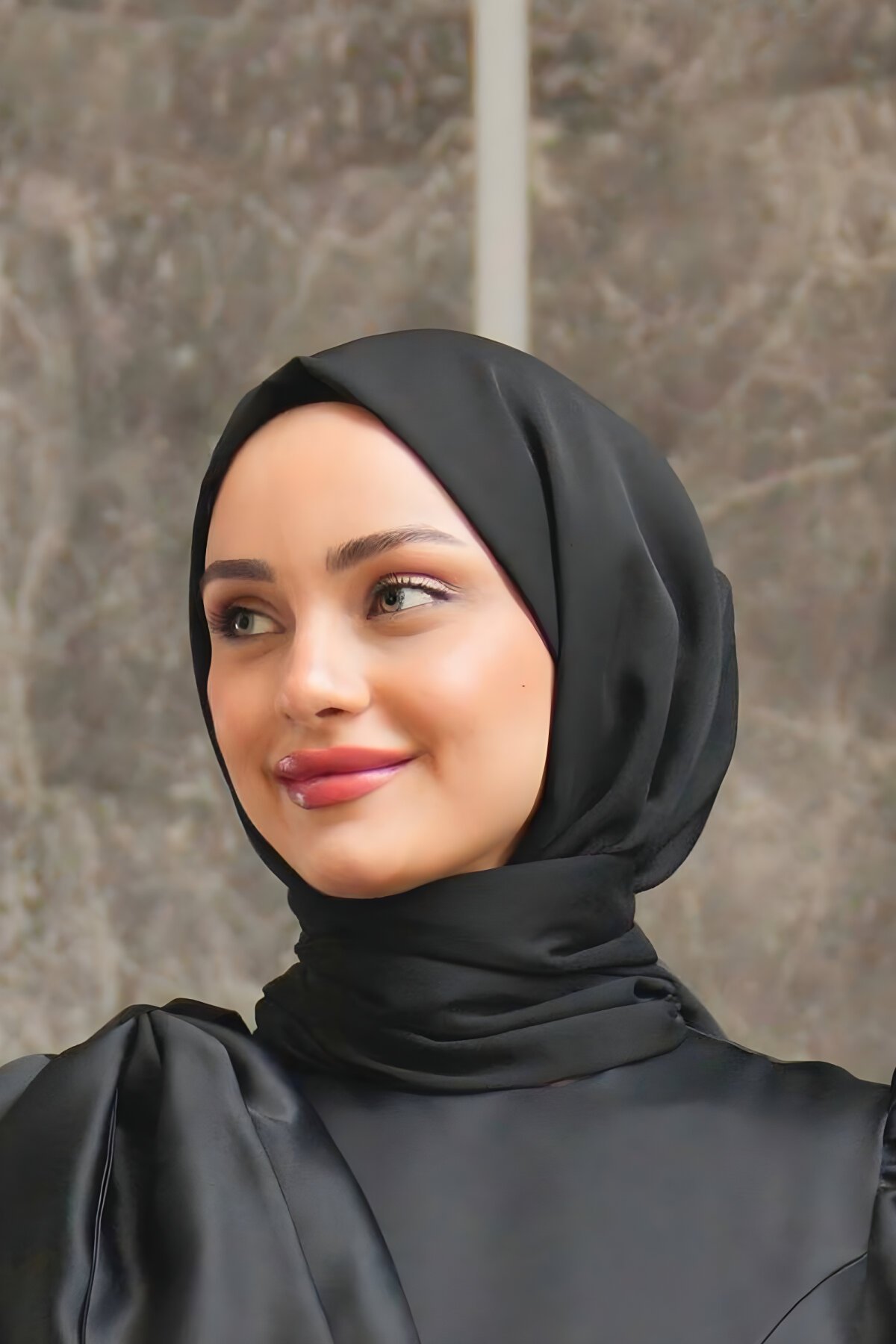 Shimmer Chiffon Satin Shawl - Black - Azeem