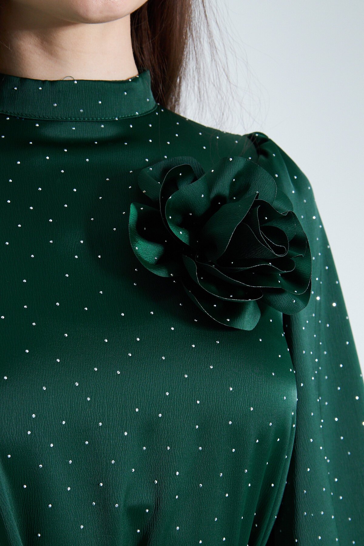 Satin Stone Evening Dress - Green - Azeem