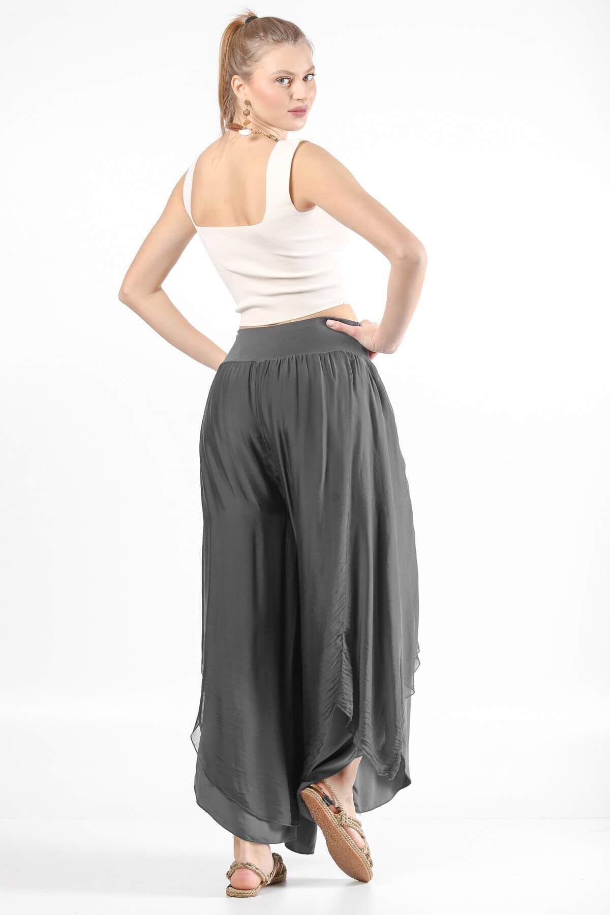 بناطيل شروال حريرية أنثراسايت بجيوب غير متماثلة - Bohem Stil