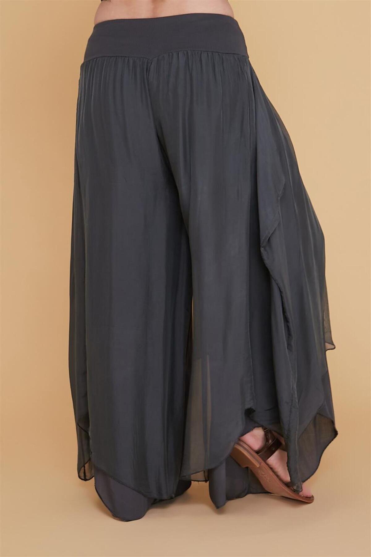 بناطيل شروال حريرية أنثراسايت بجيوب غير متماثلة - Bohem Stil