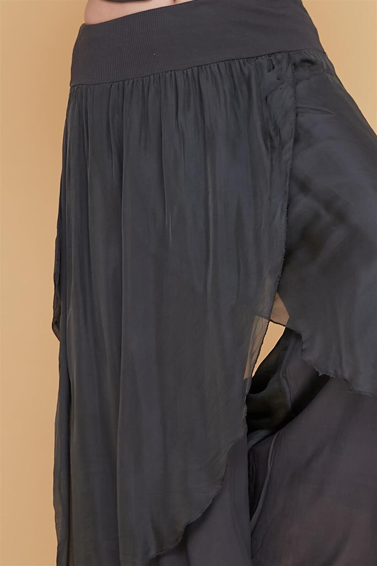 بناطيل شروال حريرية أنثراسايت بجيوب غير متماثلة - Bohem Stil