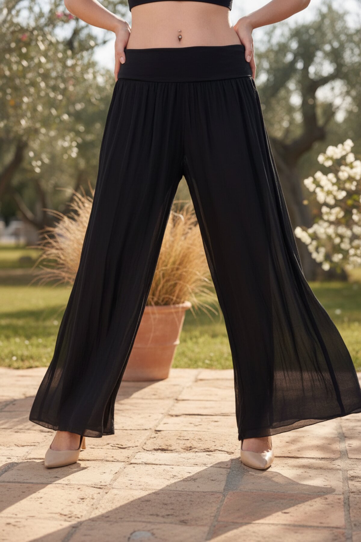 Antrasit İtalyan Kesim Korse Belli Astarlı İpek Pantolon - Bohem Stil