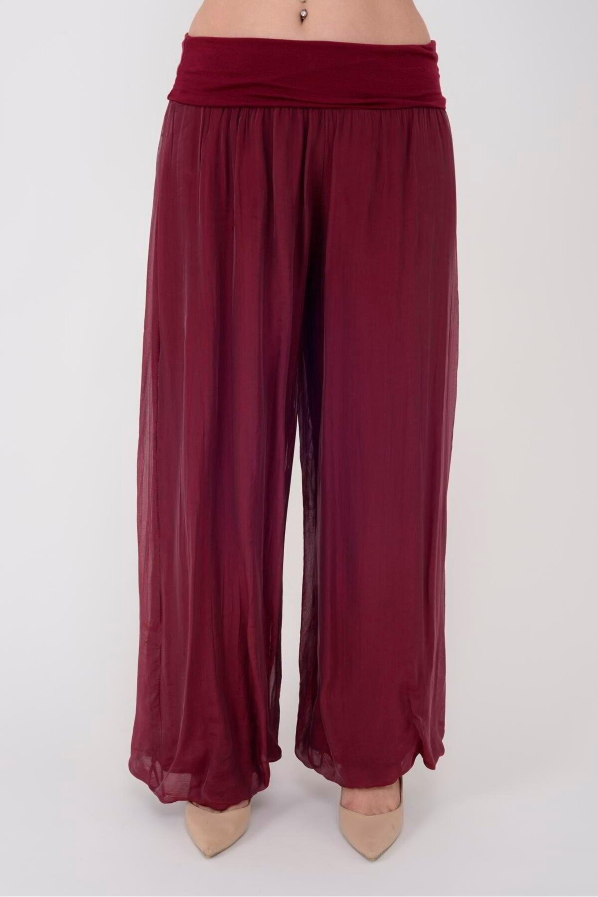 Bordo İtalyan Korse Belli Astarlı İpek Pantolon - Bohem Stil