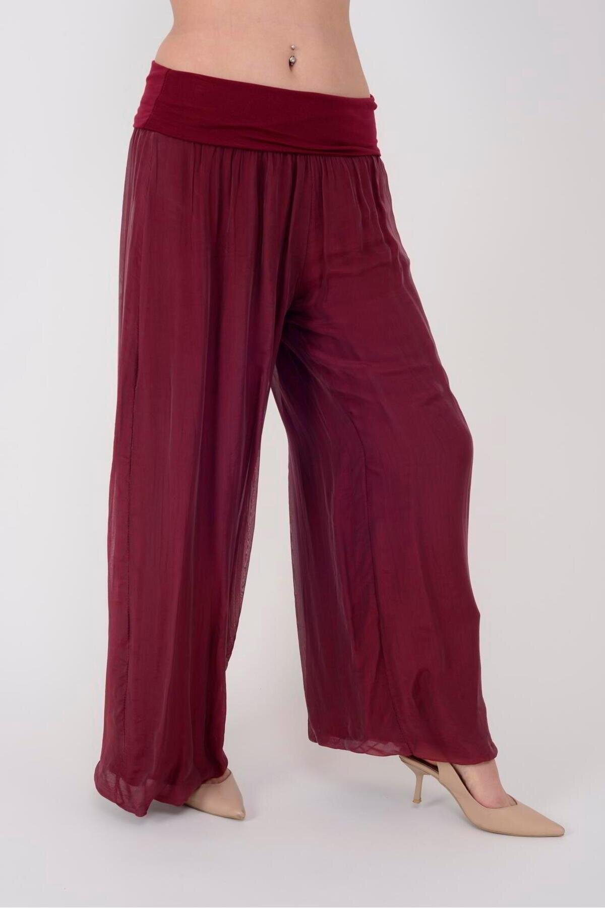 Bordo İtalyan Korse Belli Astarlı İpek Pantolon - Bohem Stil