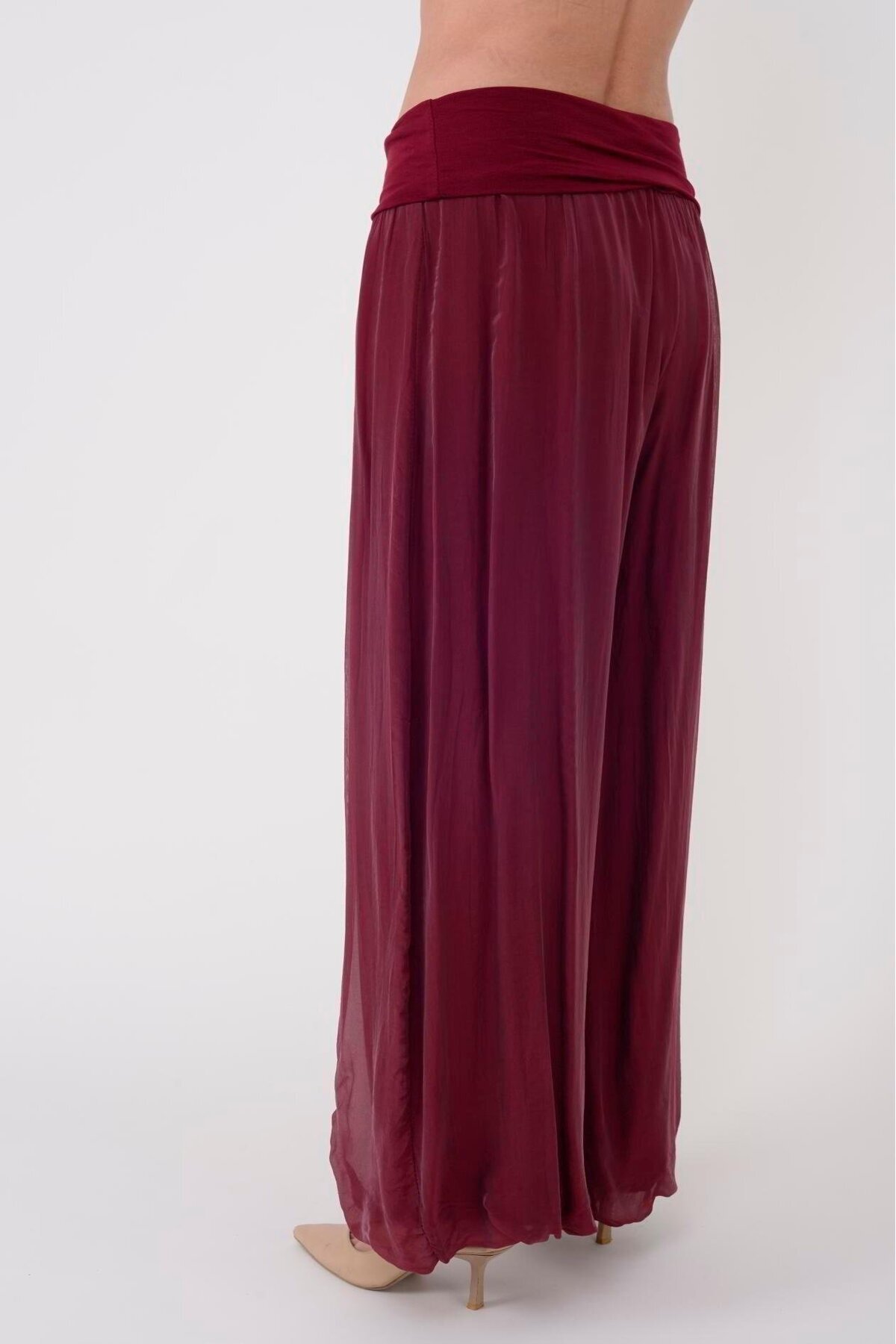Bordo İtalyan Korse Belli Astarlı İpek Pantolon - Bohem Stil