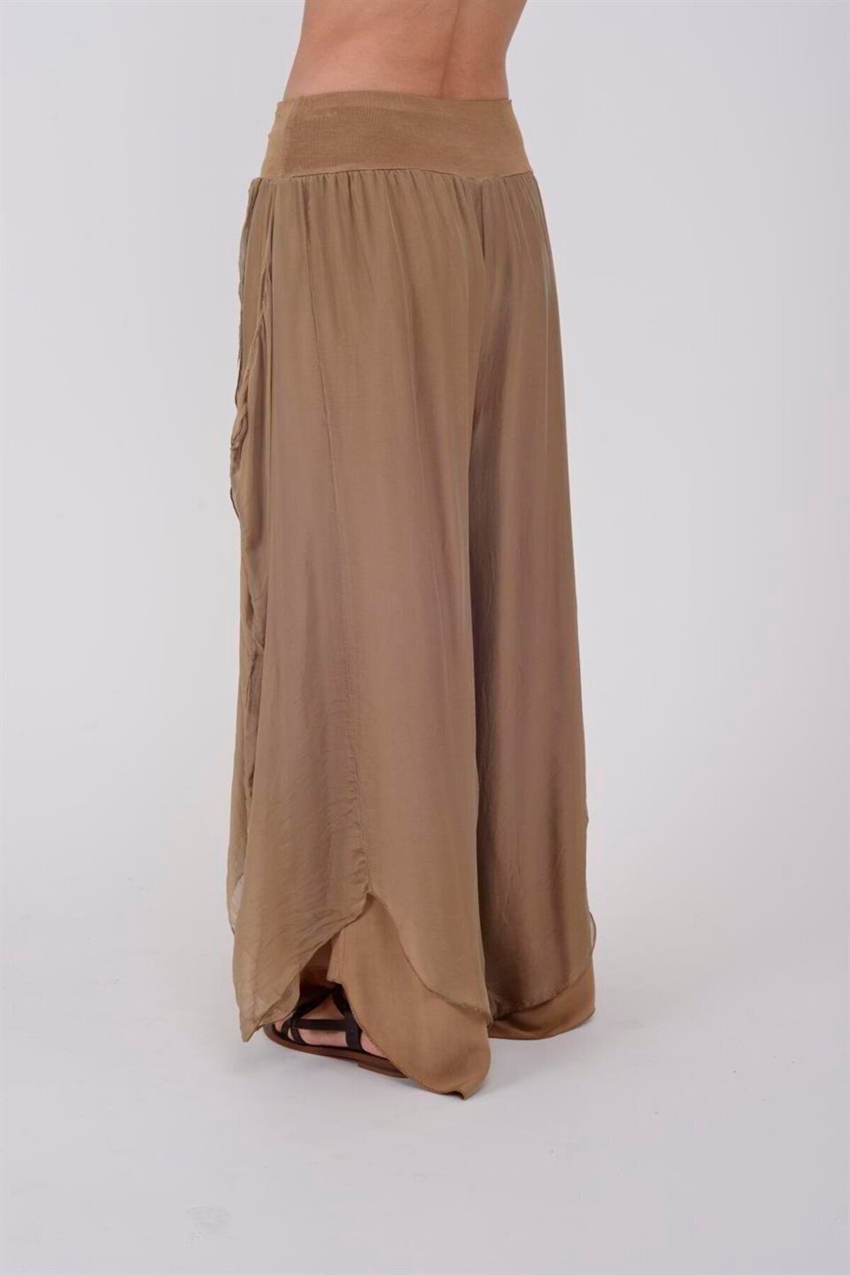 Asymmetric Silk Shalwar Pants - Camel - Bohem Stil