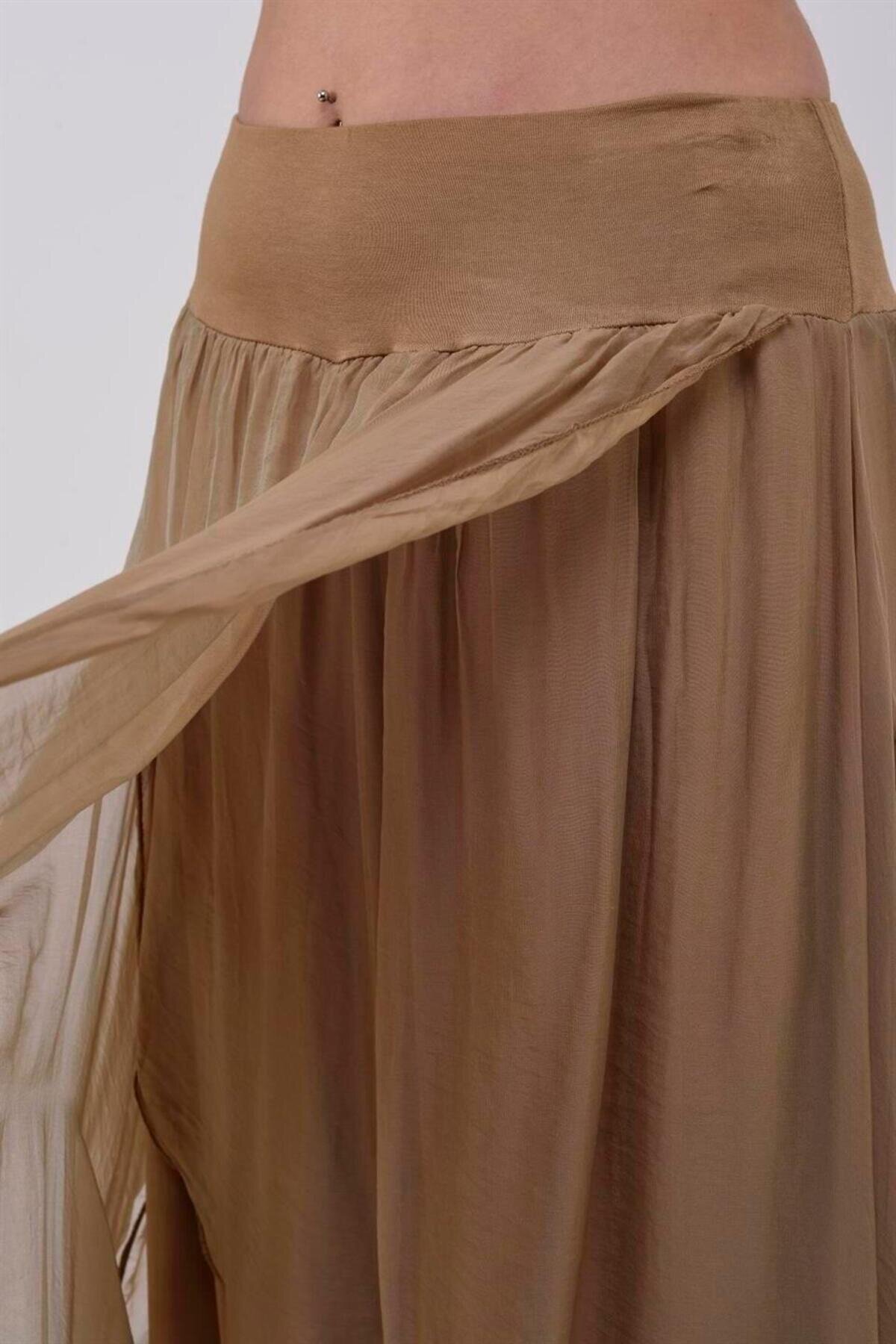 Asymmetric Silk Shalwar Pants - Camel - Bohem Stil