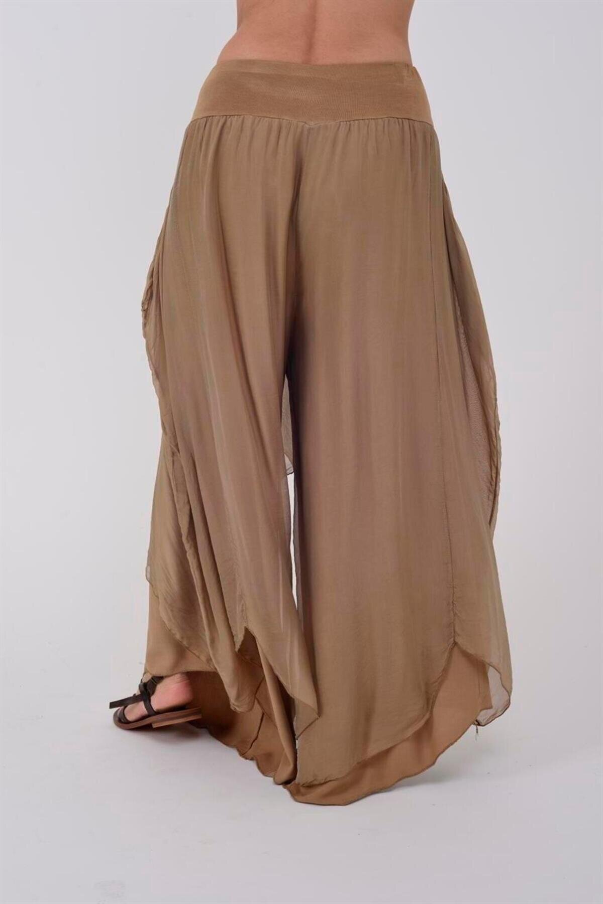 Asymmetric Silk Shalwar Pants - Camel - Bohem Stil
