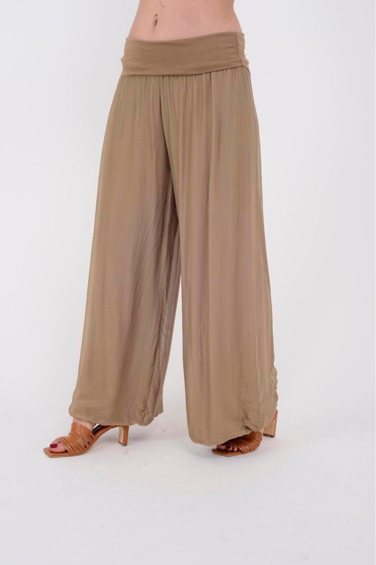 Camel İtalyan Korsajlı Astarlı İpek Wes Pantolon - Bohem Stil