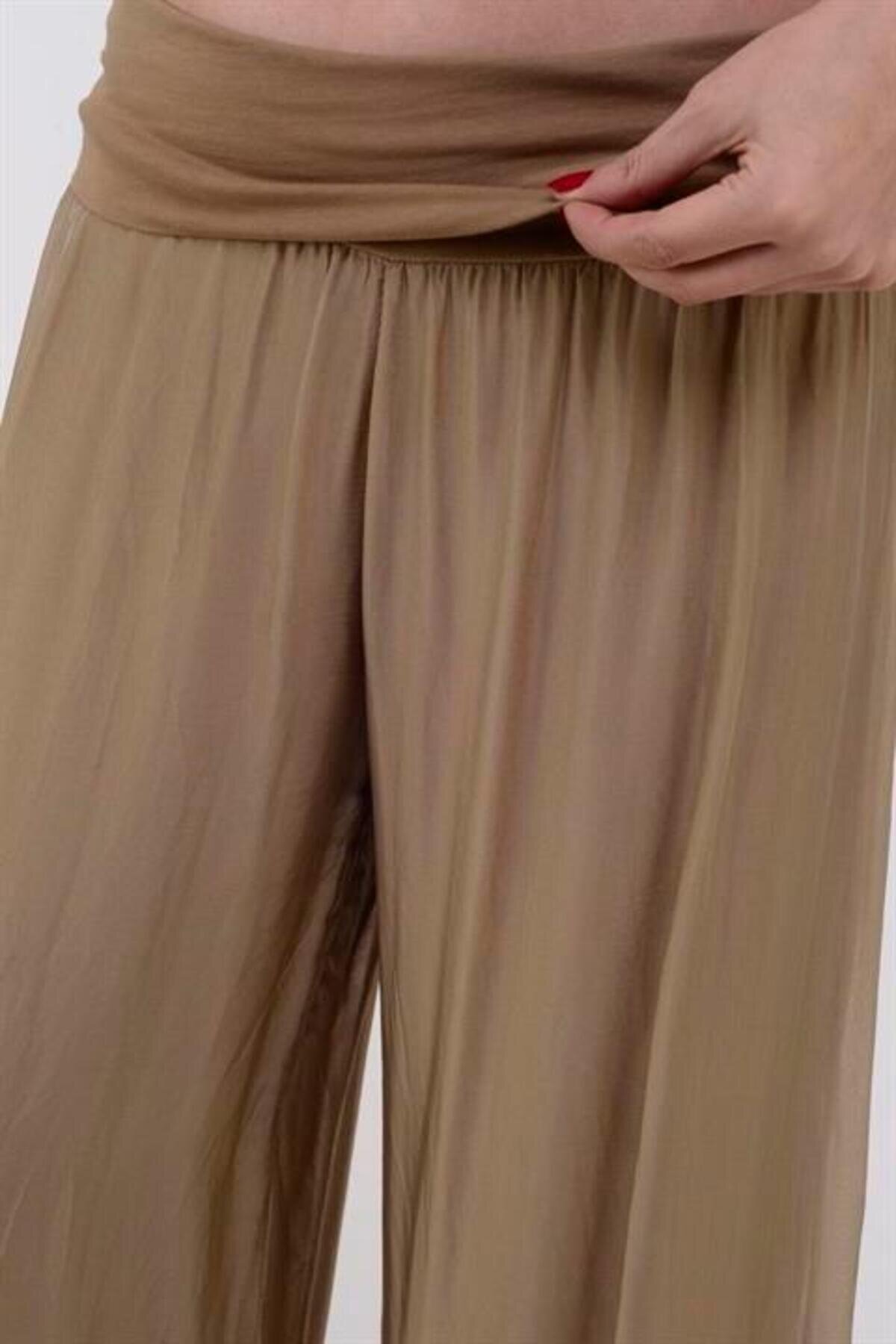 Camel İtalyan Korsajlı Astarlı İpek Wes Pantolon - Bohem Stil
