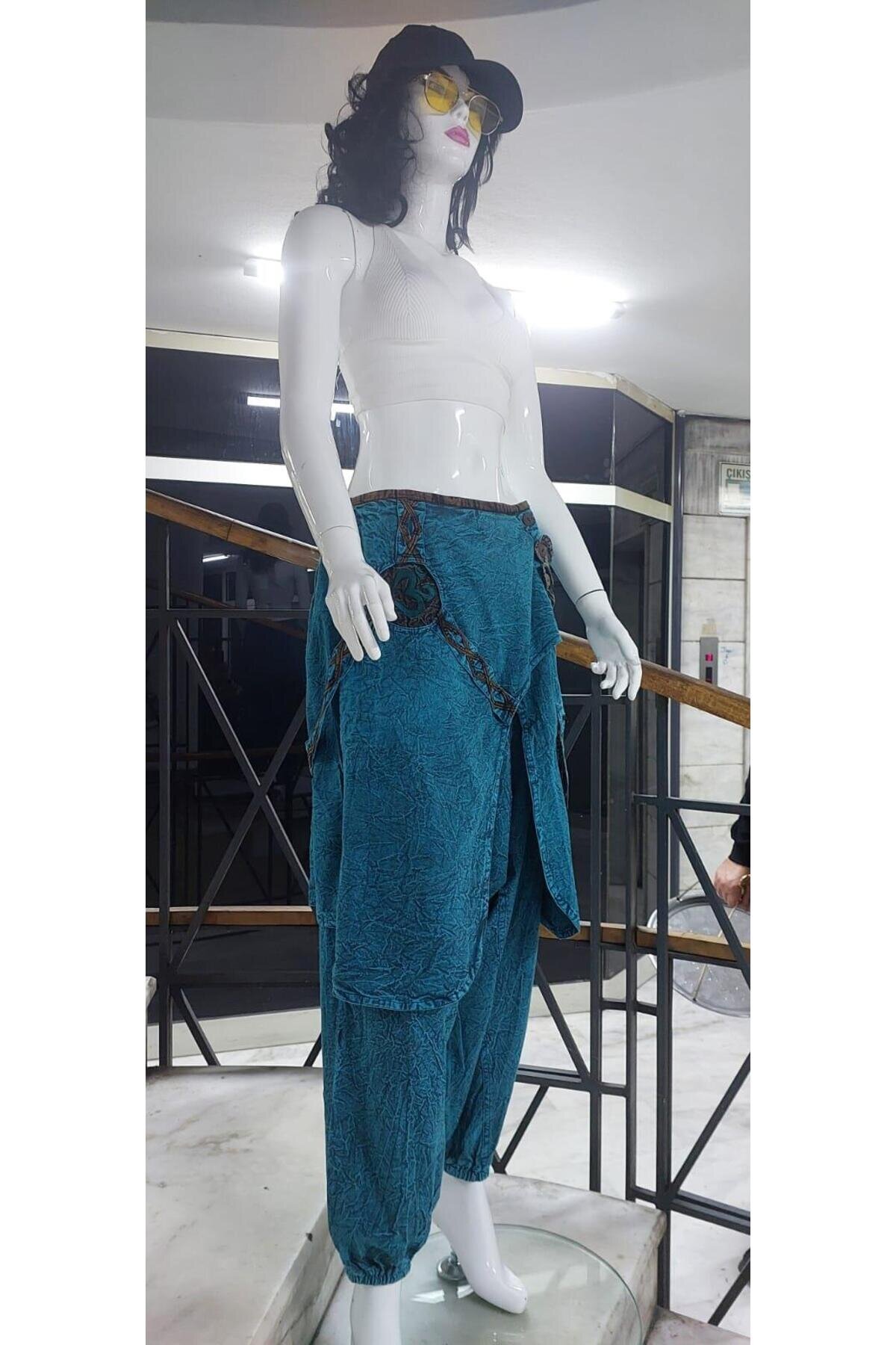 Mavi Hint Otantik Taşlanmış Şalvar Pantolon - Bohem Stil