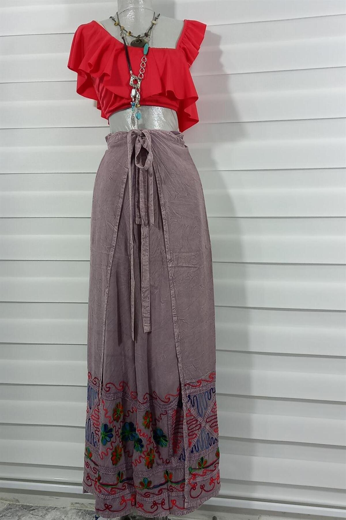 Pembe Otantik Nakış İşlemeli Harem Şalvar Bulmaca Pantolon - Bohem Stil